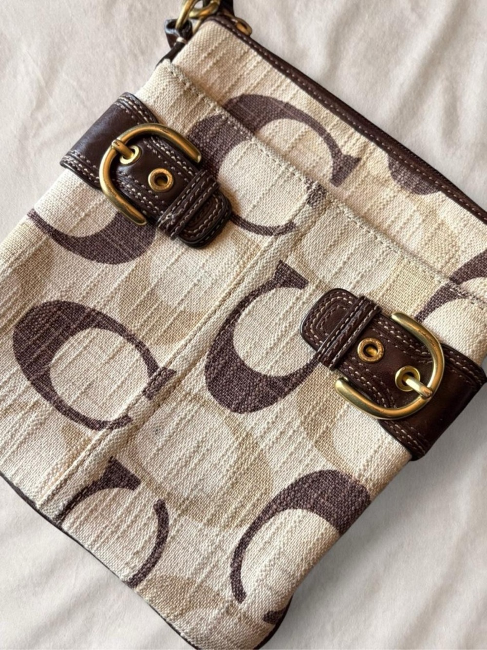 Coach Beige and Brown Signature Crossbody Bag